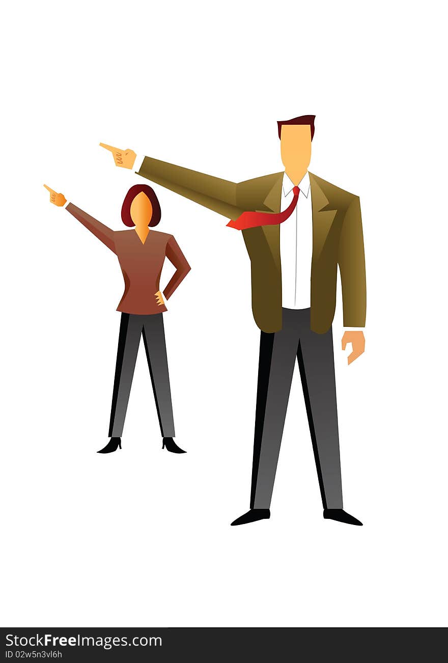 Businessman with a businesswoman pointing. Businessman with a businesswoman pointing