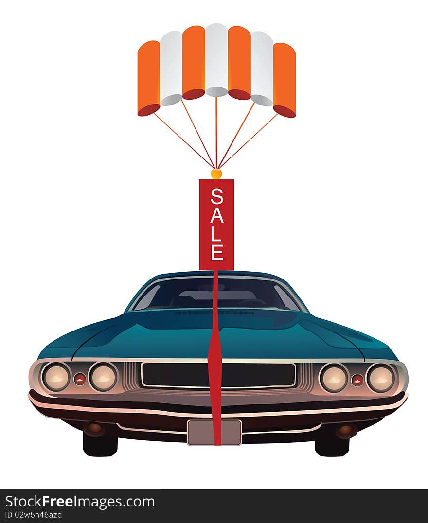 Illustration of a vintage car for sale. Illustration of a vintage car for sale