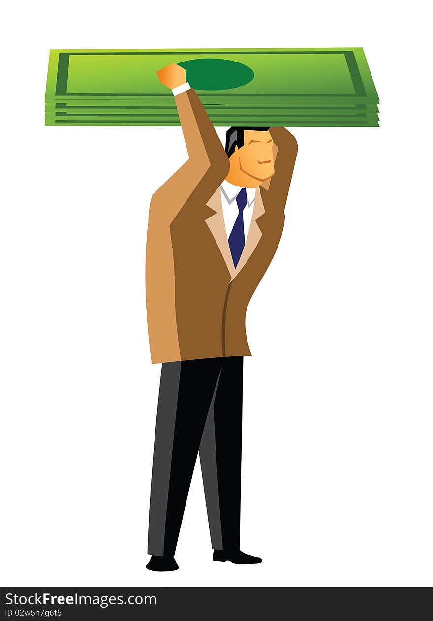 Businessman carrying money on his head. Businessman carrying money on his head