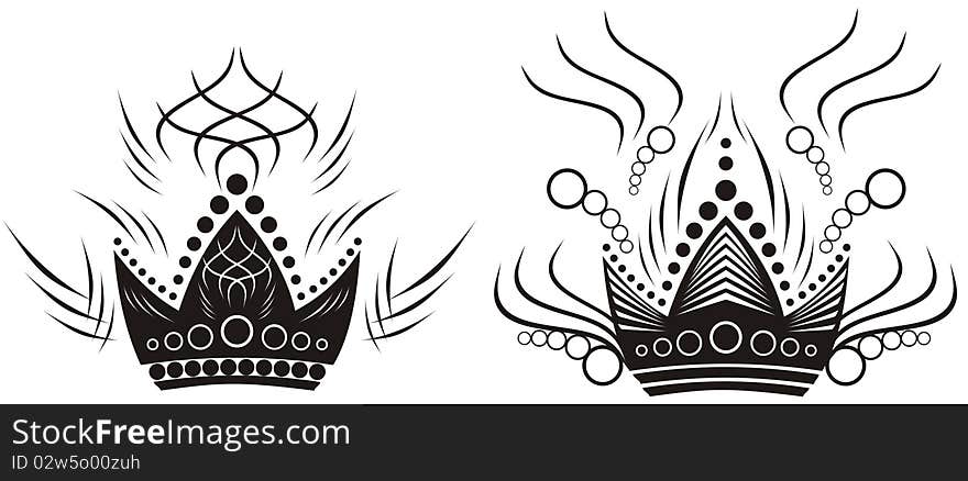 Two black crowns illustrations isolated on white