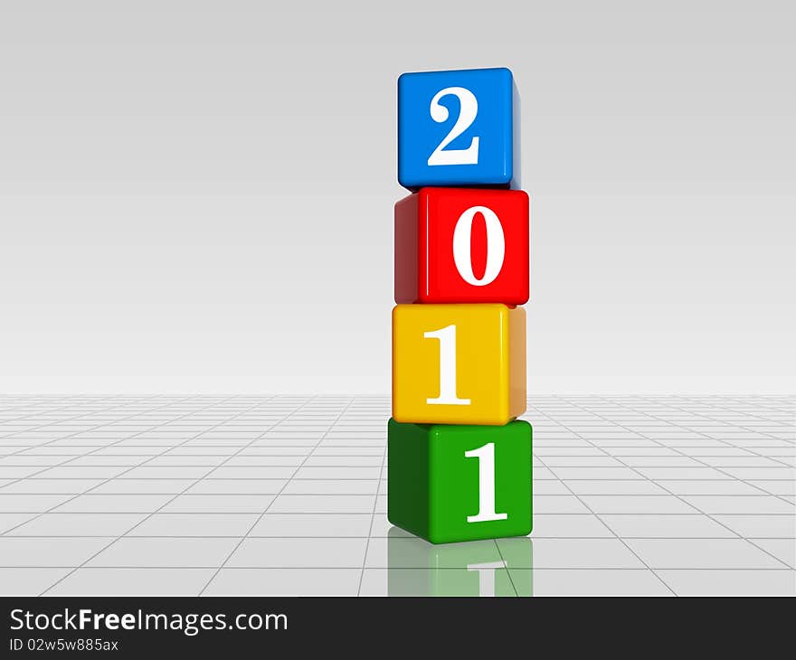 Colour cubes with 2011 with reflection