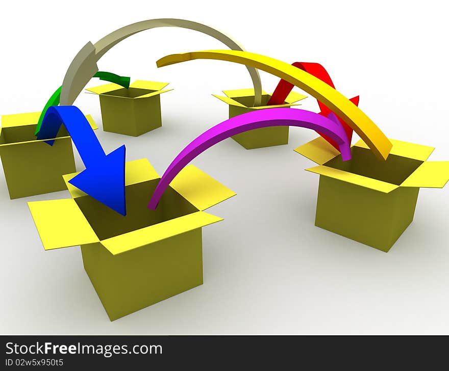 3d image of arrows jumping from box to box. 3d image of arrows jumping from box to box