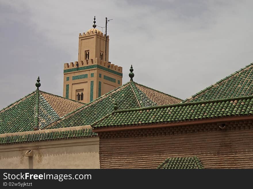 Mosque with minaret in Marrakech, Morocco. Mosque with minaret in Marrakech, Morocco