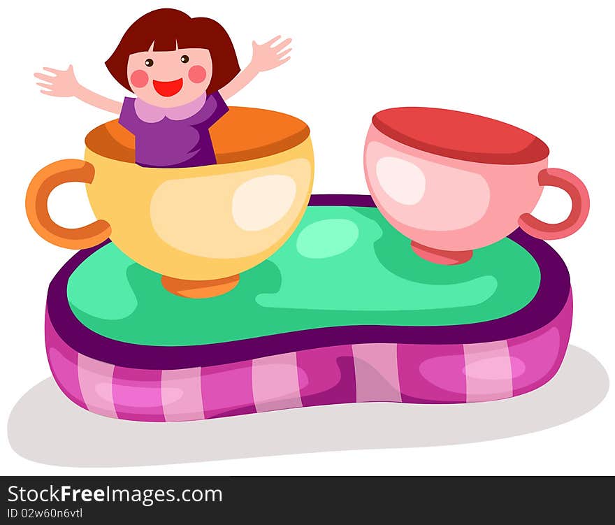 Illustration  of isolated little girl in a cup on white background