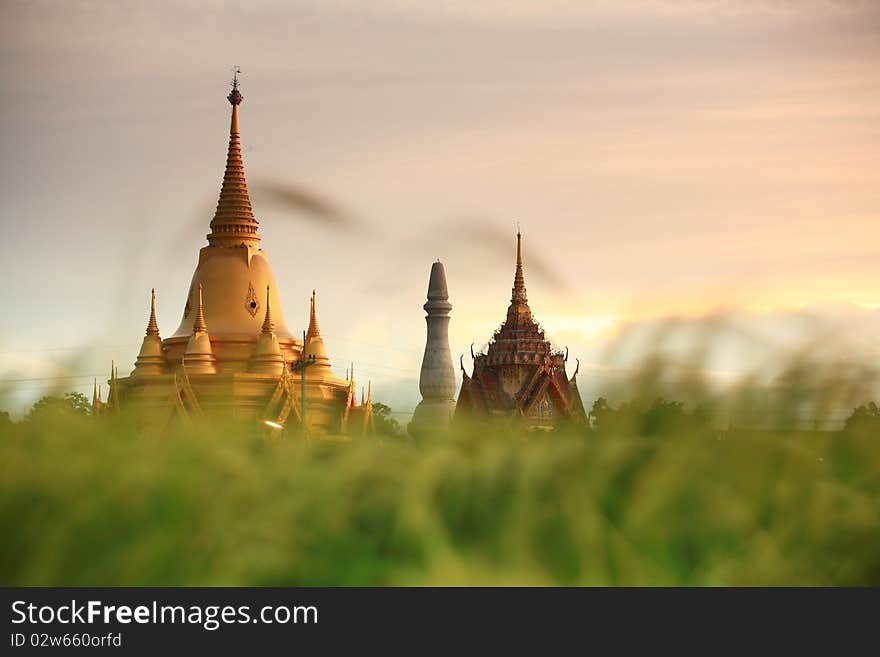 Golden Pagoda Buddhist Temple In Thailand