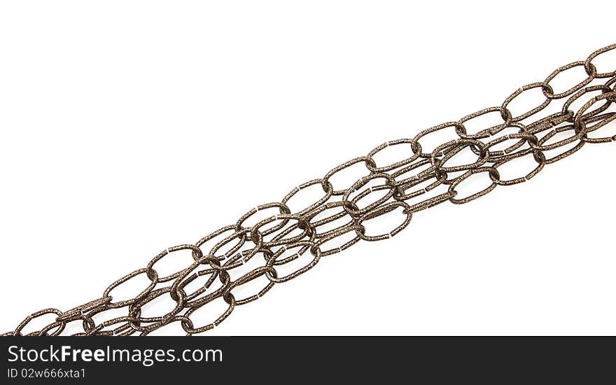 Multiple Gold Chain Links Over White Background