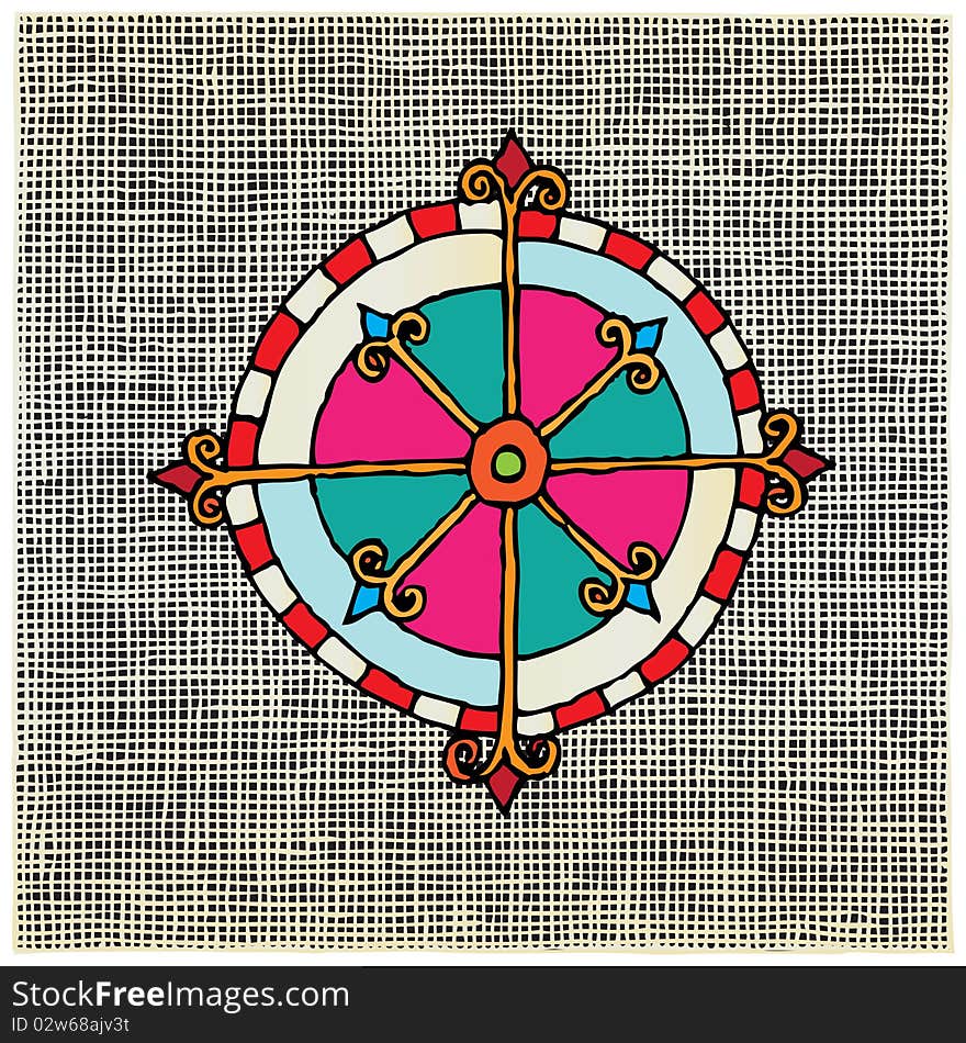 Compass Color Woodcut