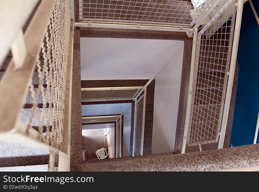 Spiral staircase emergency exit of a commercial building