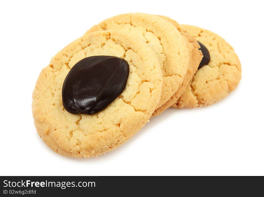 Shortbread Cookies With Fudge Isolated Over White Background. Shortbread Cookies With Fudge Isolated Over White Background