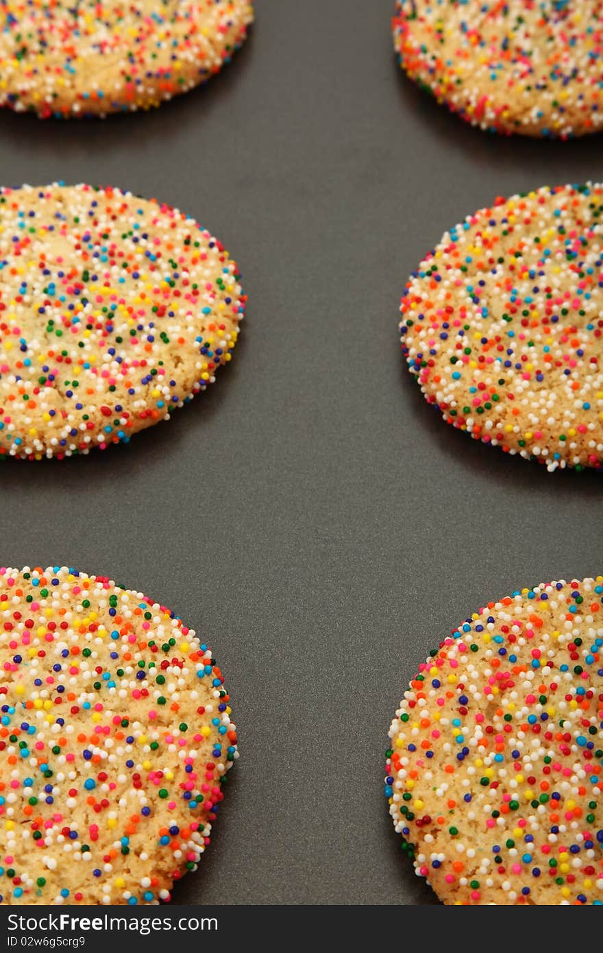 Closeup Of Sugar Cookies Baking On Sheet. Closeup Of Sugar Cookies Baking On Sheet