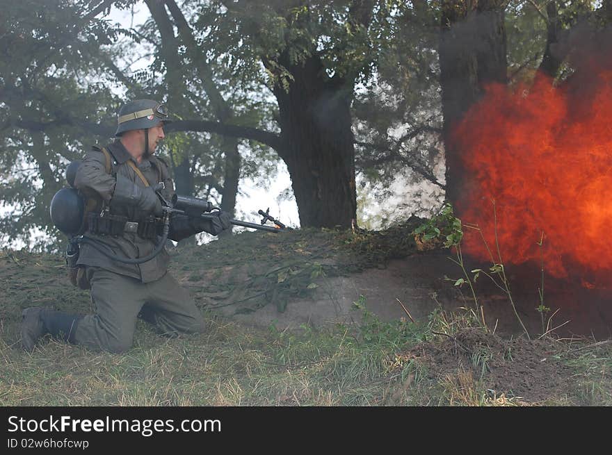 German soldier with flame-thrower