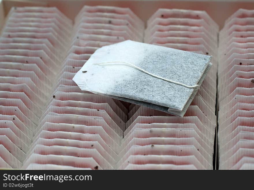 Teabags in the box closeup