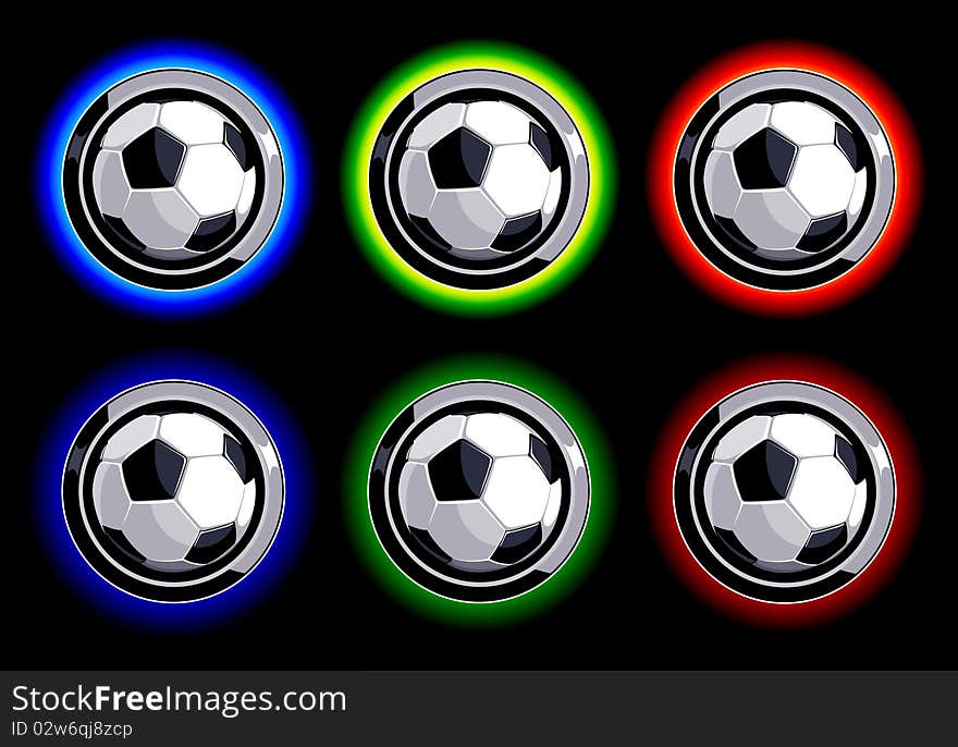 Set Of Soccer Buttons On Black Background