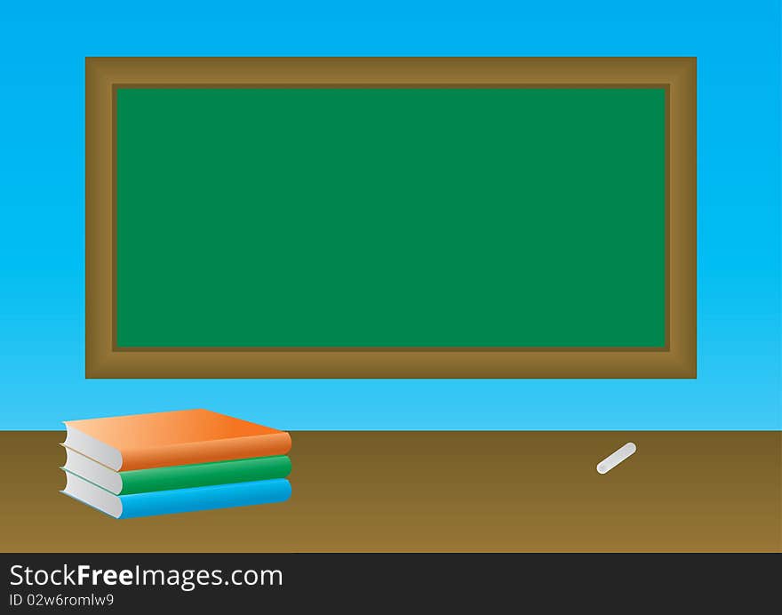 School books on the blackboard