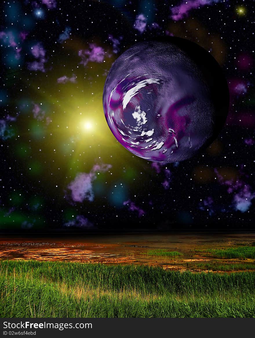 Very bright and colorful space landscape