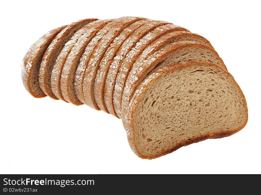 Sliced bread, baked daily food against white background