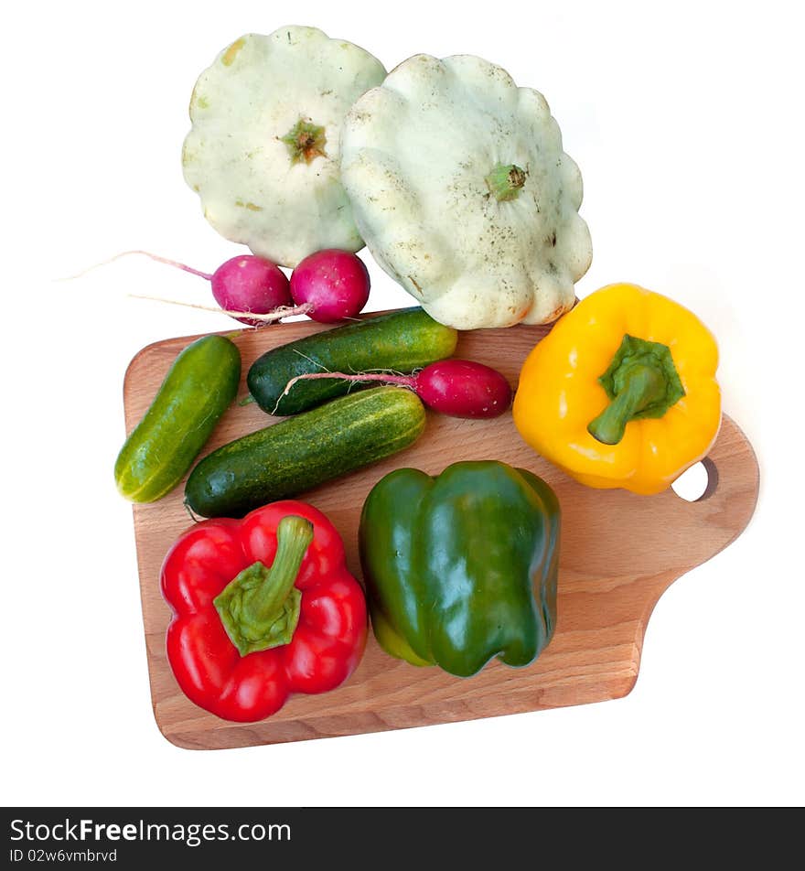 The fresh vegetables, isolated on a white background