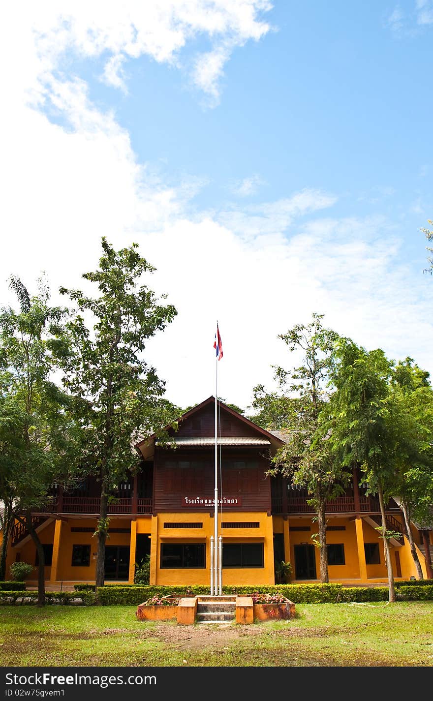 Thai school with thai flag