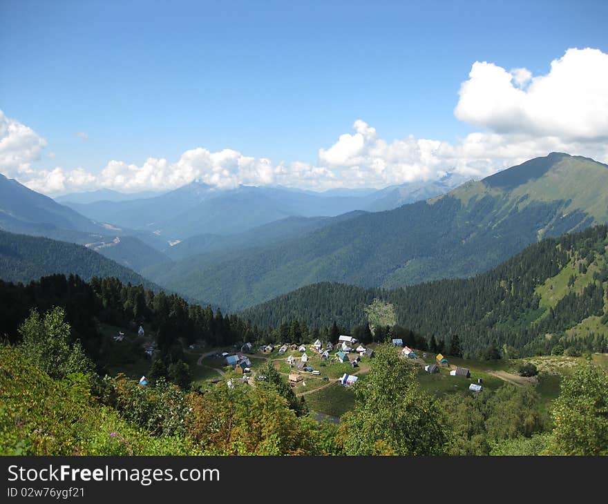 Village in the mountains view from the top. Village in the mountains view from the top