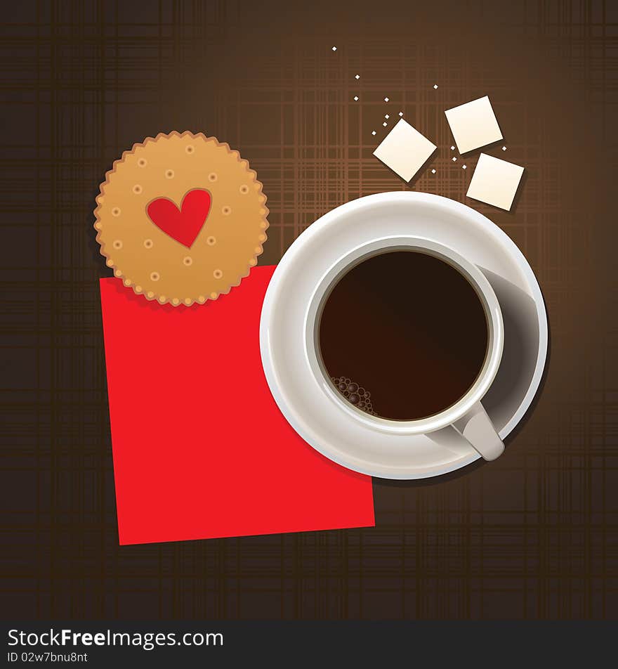 Vector illustration of cookie and cup of coffee.