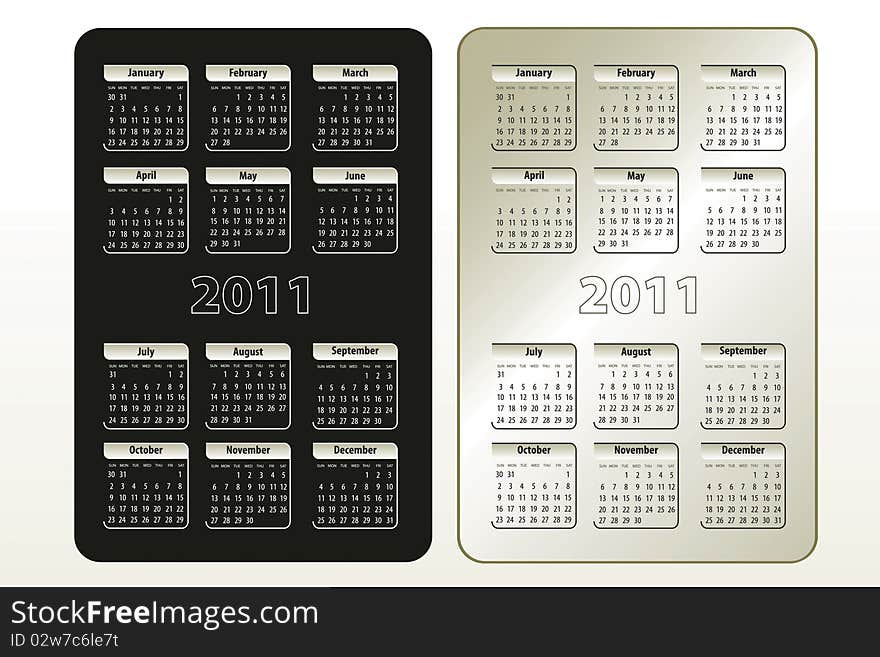 Two Calendar Designs For 2011 (sun-sat)