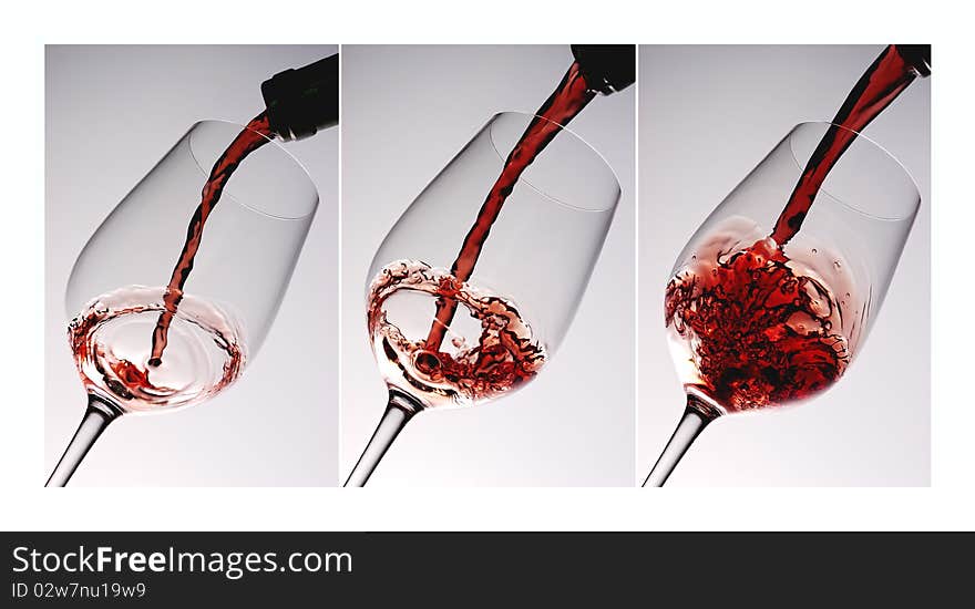 Pouring red vine into glass light background. Pouring red vine into glass light background.