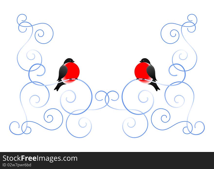 Bullfinch And A Winter Pattern