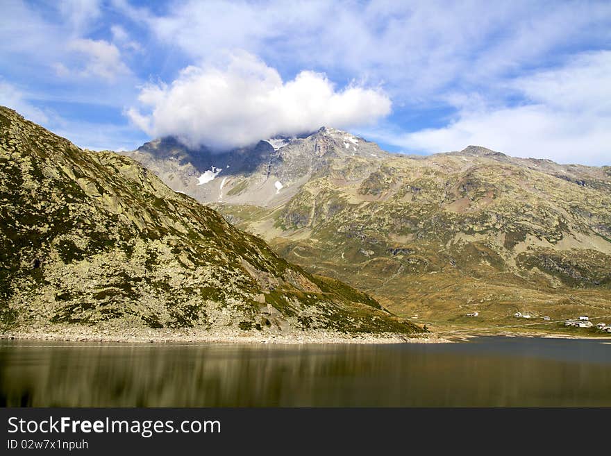 Spluga lake in the mountains. Spluga lake in the mountains