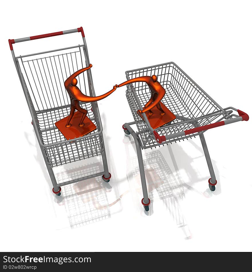 Two man in two carts say hello. Two man in two carts say hello