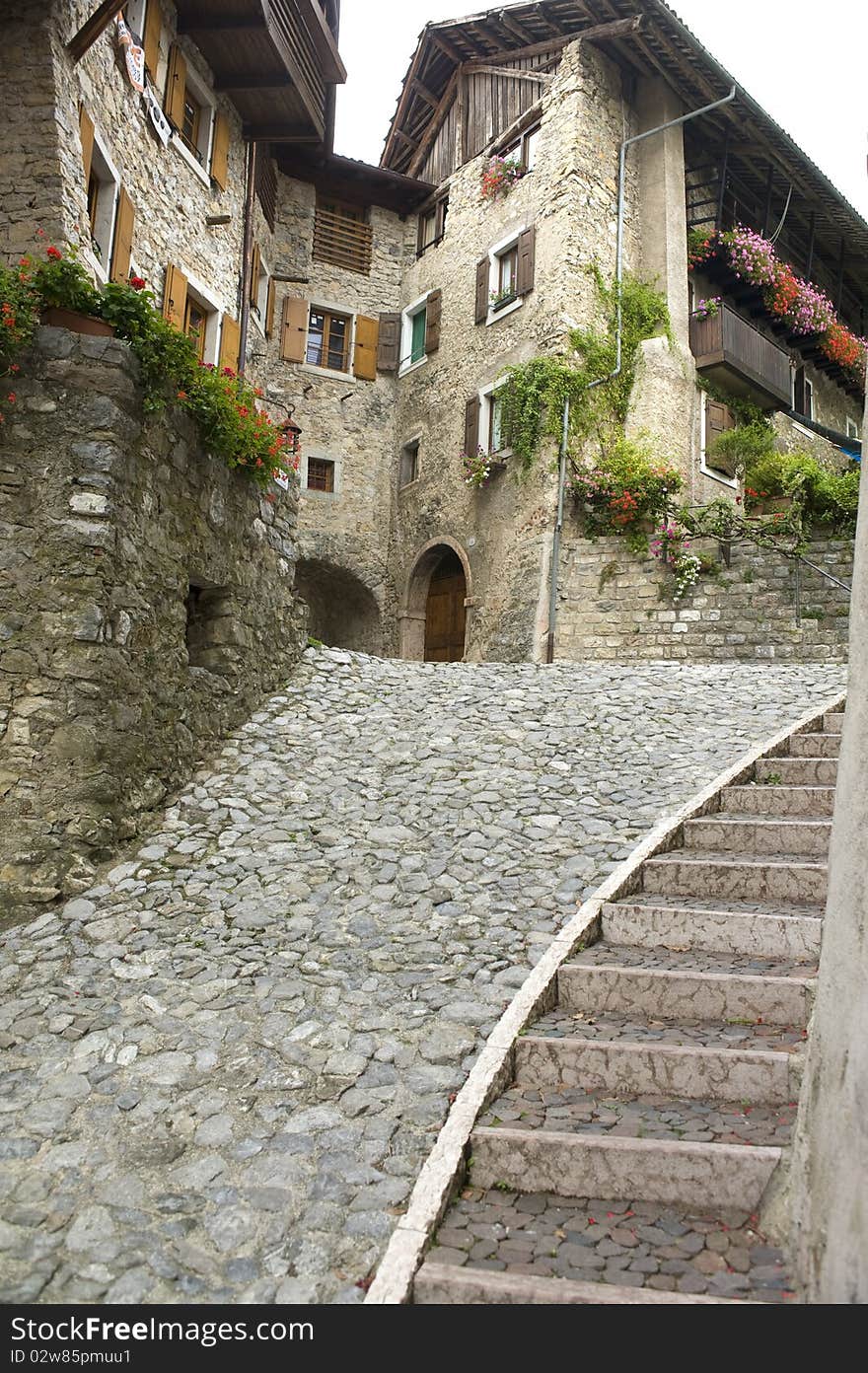 Street staircase in the small medieval Italian village near Garda lake. Street staircase in the small medieval Italian village near Garda lake