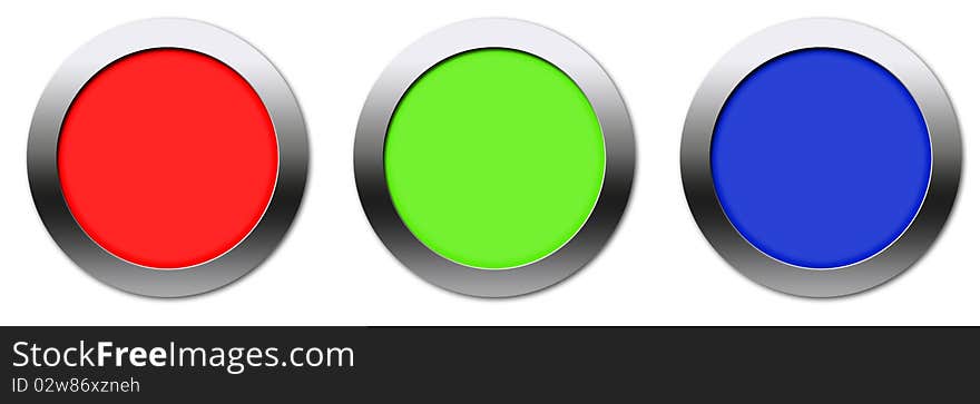 Red, green and blue button. Red, green and blue button