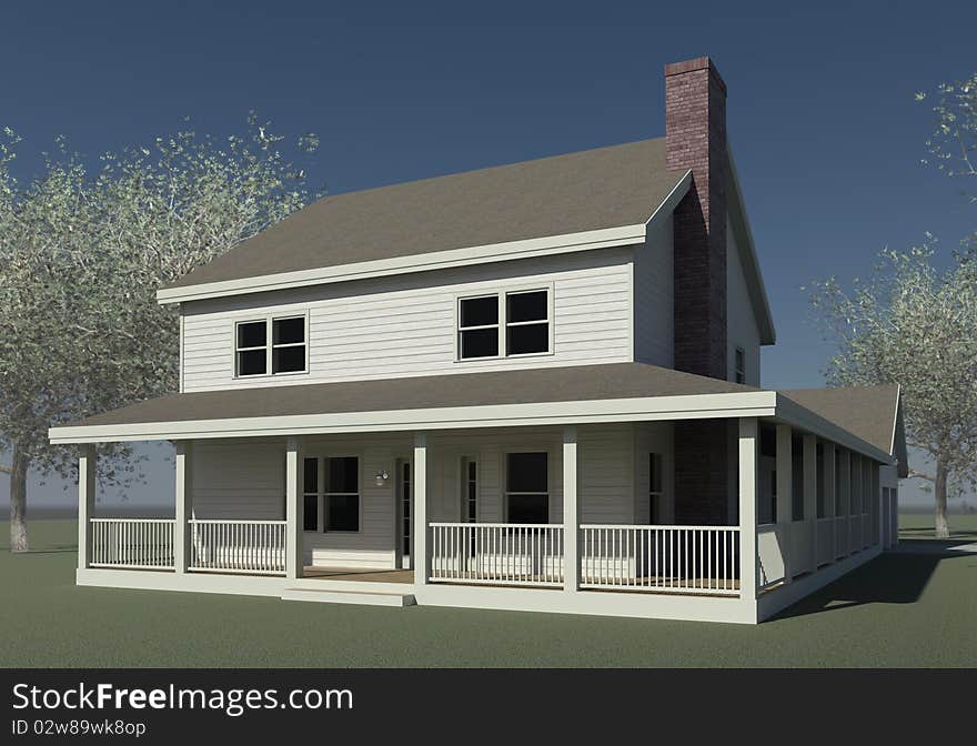 3d Rendering of a farmhouse with trees