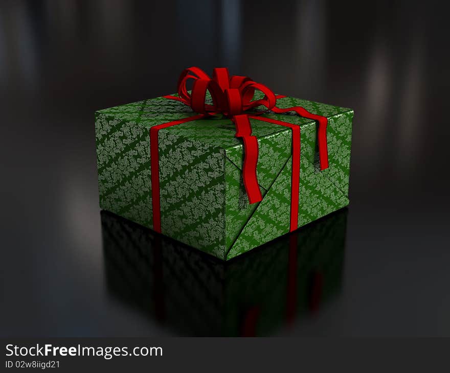 Christmas present in green wrapping paper and red bow with selection clipping path embedded in jpg file