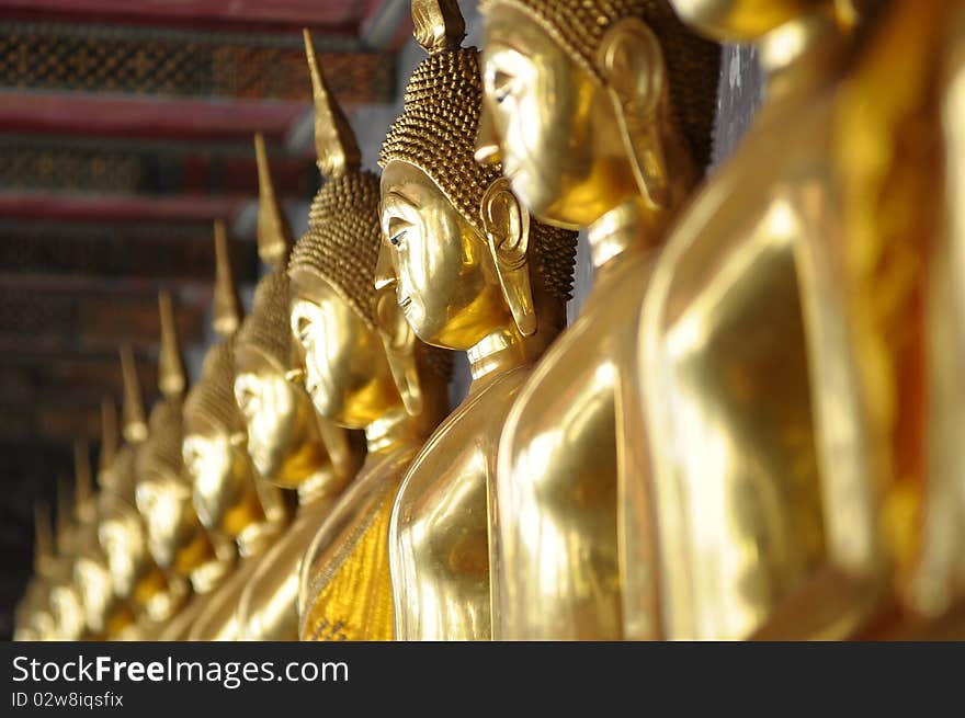 Golden Buddha images from Wat Suthat Thepwararam, Bangkok, Thailand