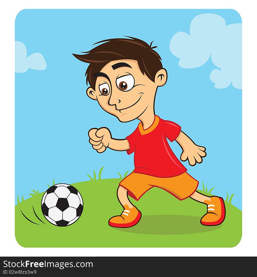 Happy boy playing soccer