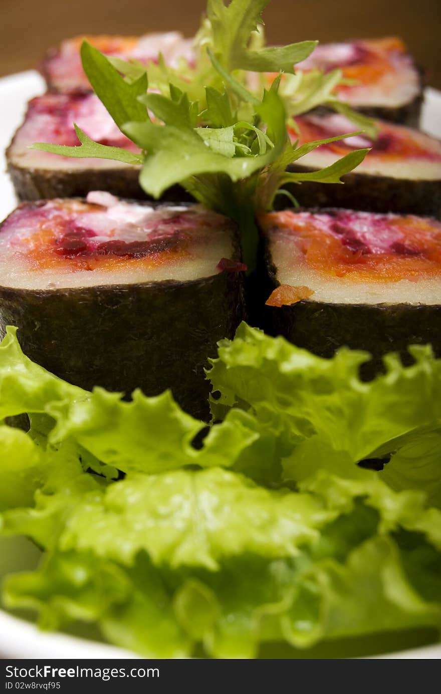 Portion of rolls served with salad