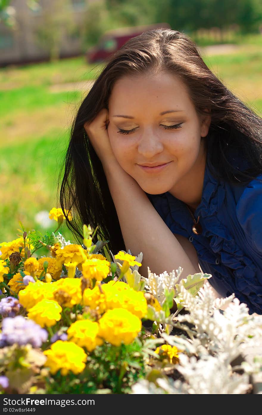 Beautiful Girl With Yellow Flowers