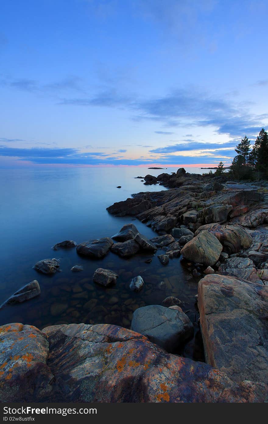 Coast landscape in beautiful sunset