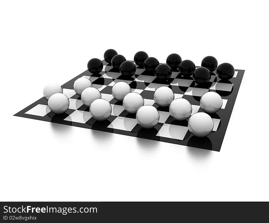 Illustration of the beginning of game in checkers on a board