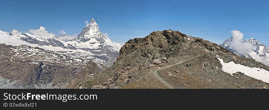 Panorama with Matterhorn mountain in Alp, Switzerland