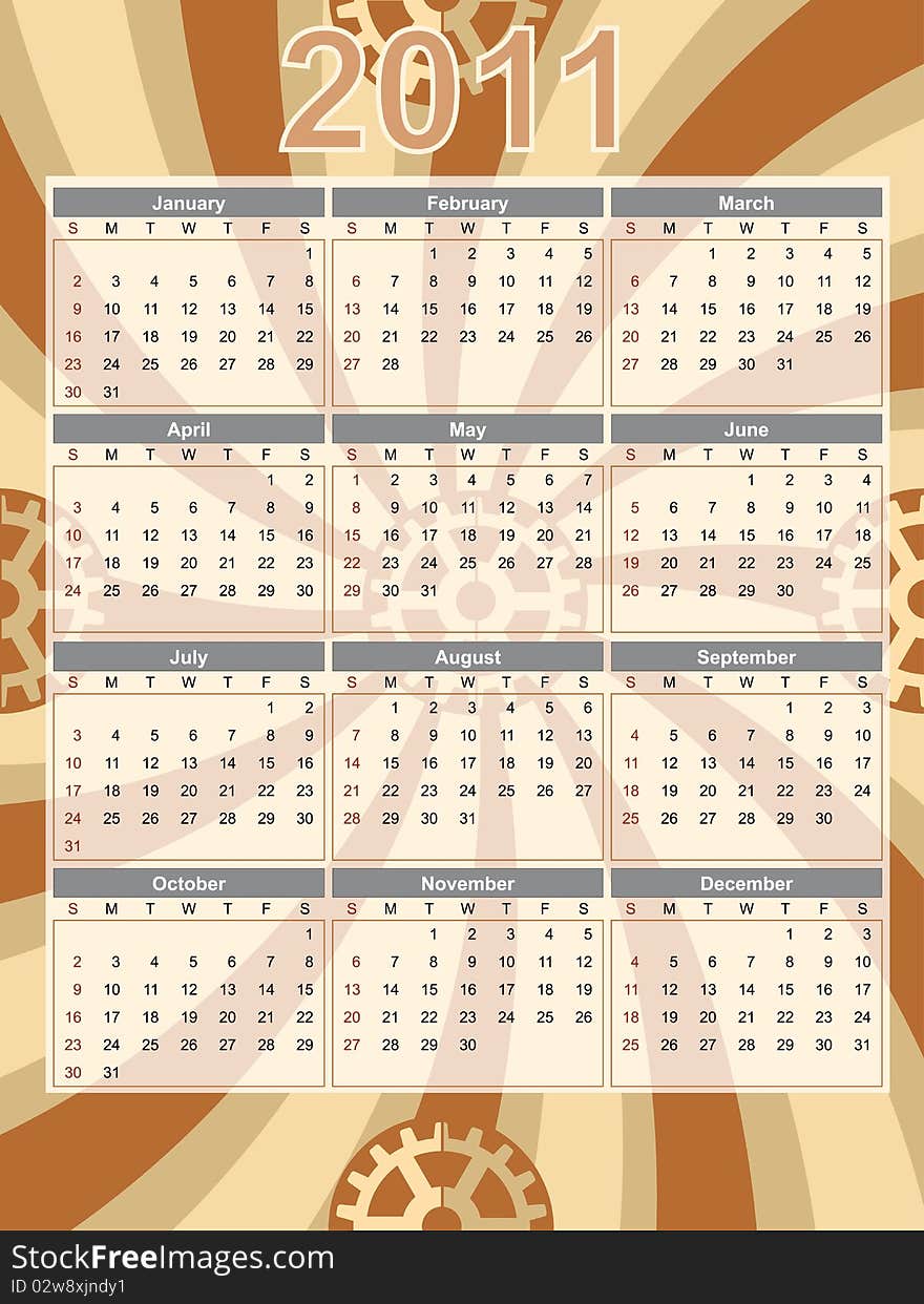 Gear Theme 2011 Brown Swirl Calendar