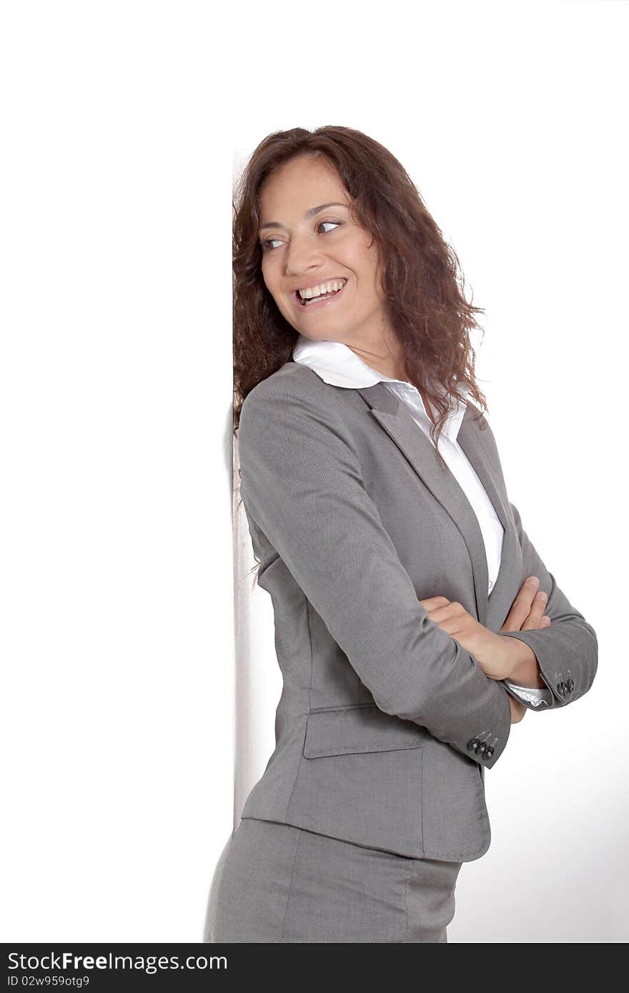 Businesswoman in grey suit