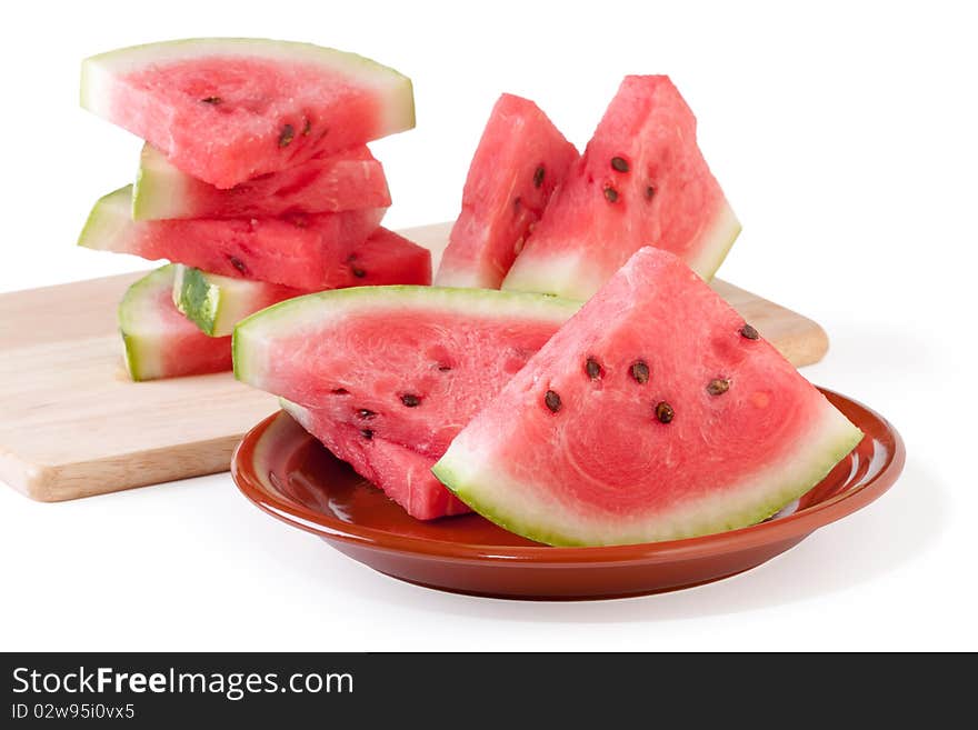 Fresh watermelon slices on a white background