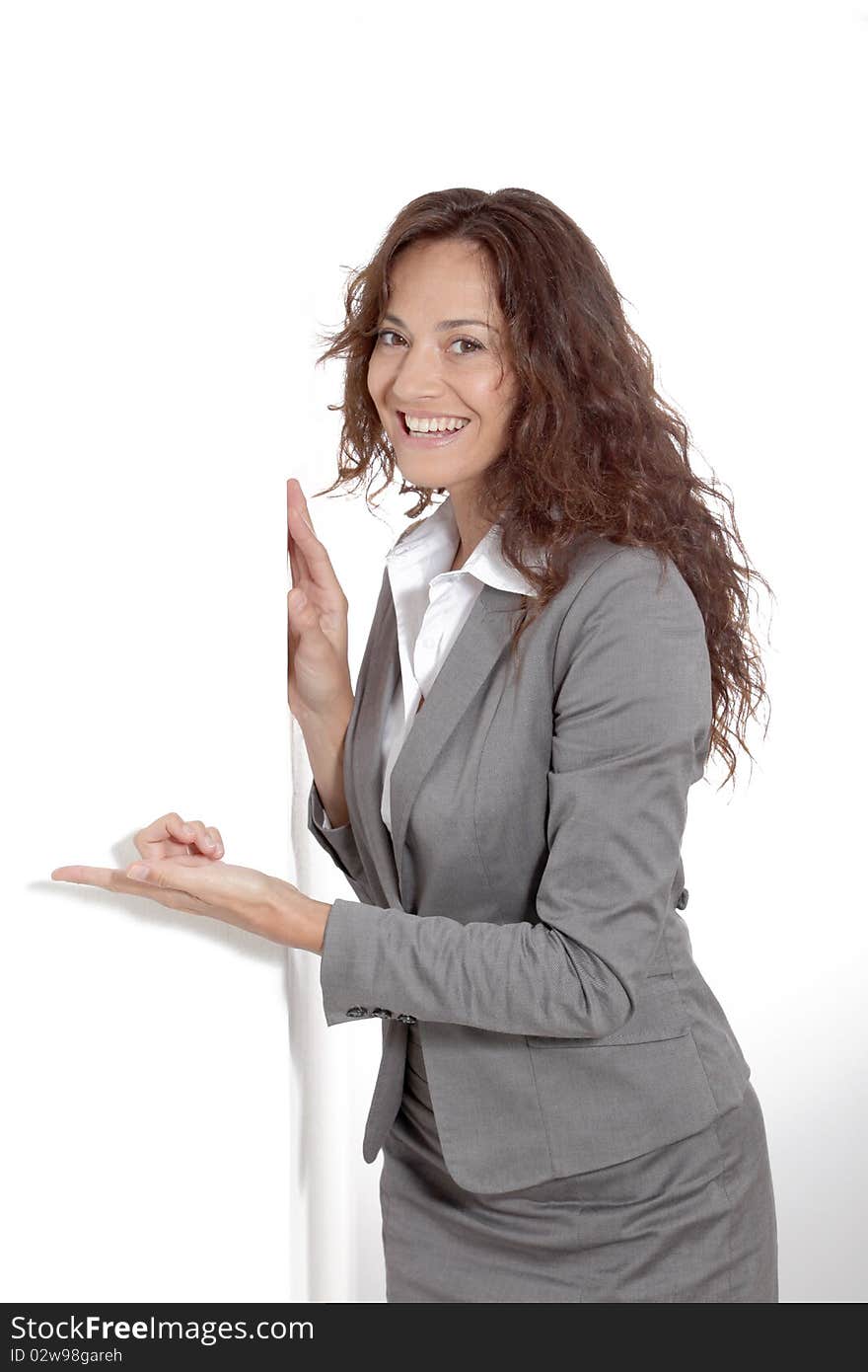 Businesswoman showing message board