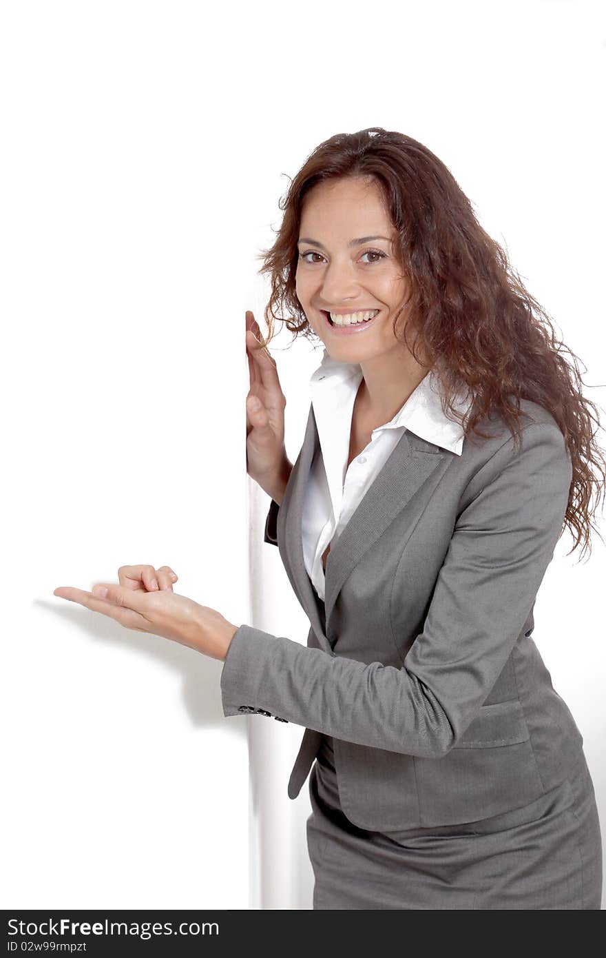 Businesswoman showing message board