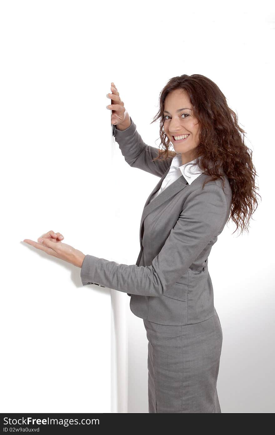 Businesswoman showing message board