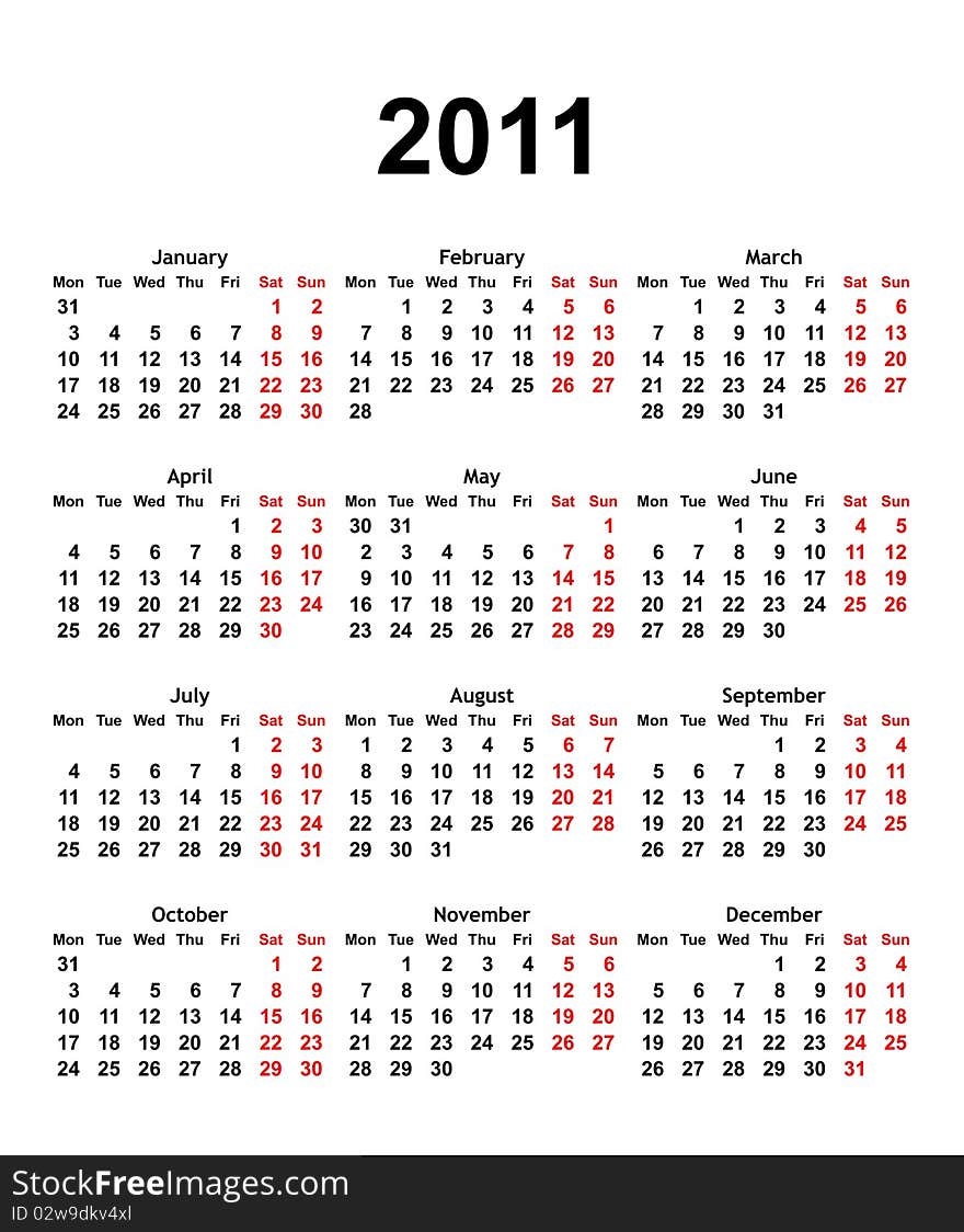 Calendar for 2011 year in two different colours