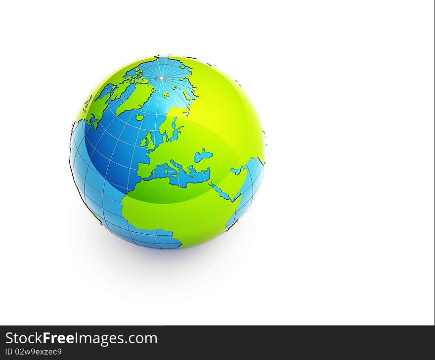 3d glossy earth on white background. 3d glossy earth on white background