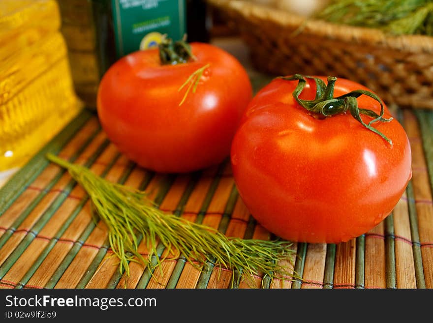 Tomatoes on table. selective focus