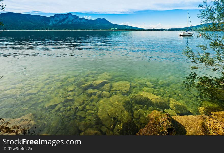 Panorama a blue transparent alpine lake. Salzkammergut. Austria. Panorama a blue transparent alpine lake. Salzkammergut. Austria